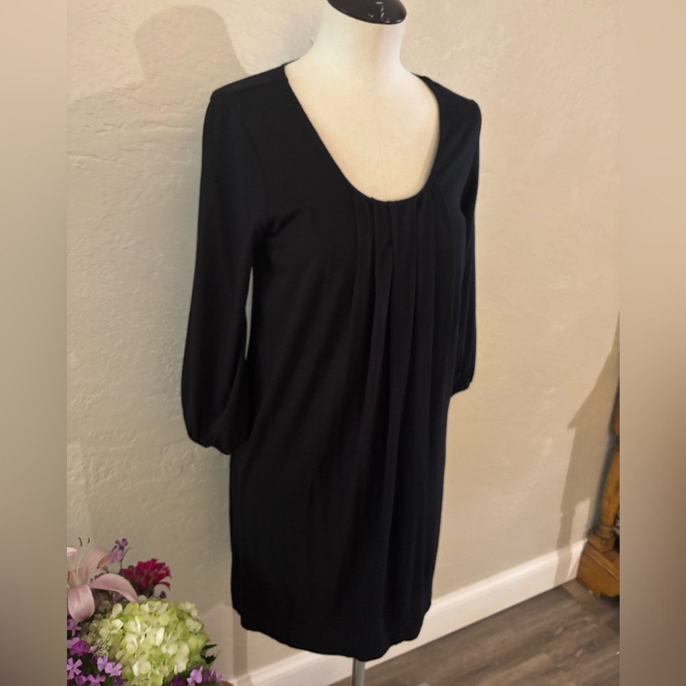 WHBM Black Women's Pleated Scoop Neck Dress Sz S